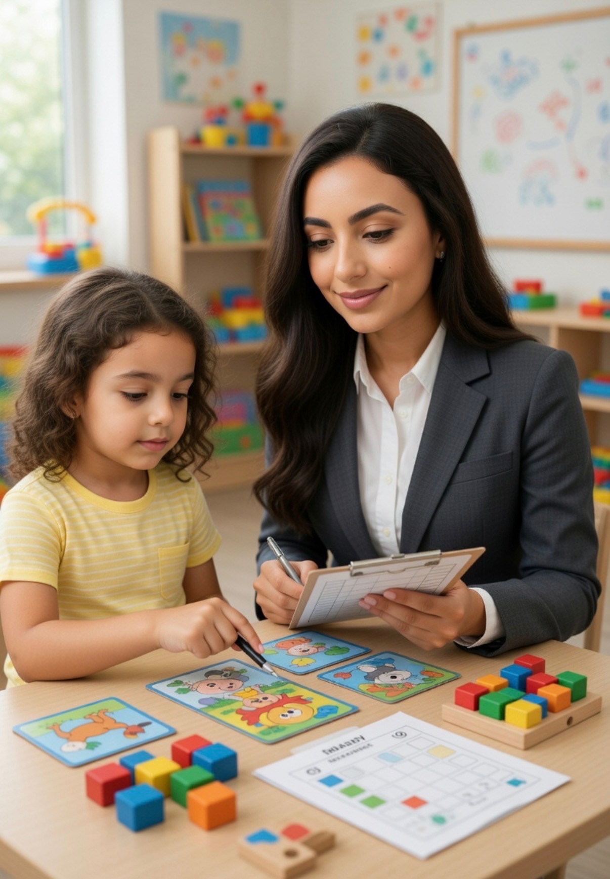 School psychologist working with a child